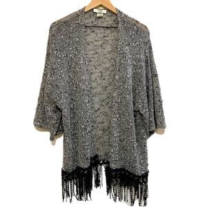 MOA MOA Fringed open Cardigan Women’s Kimono  XL Gray White Black.